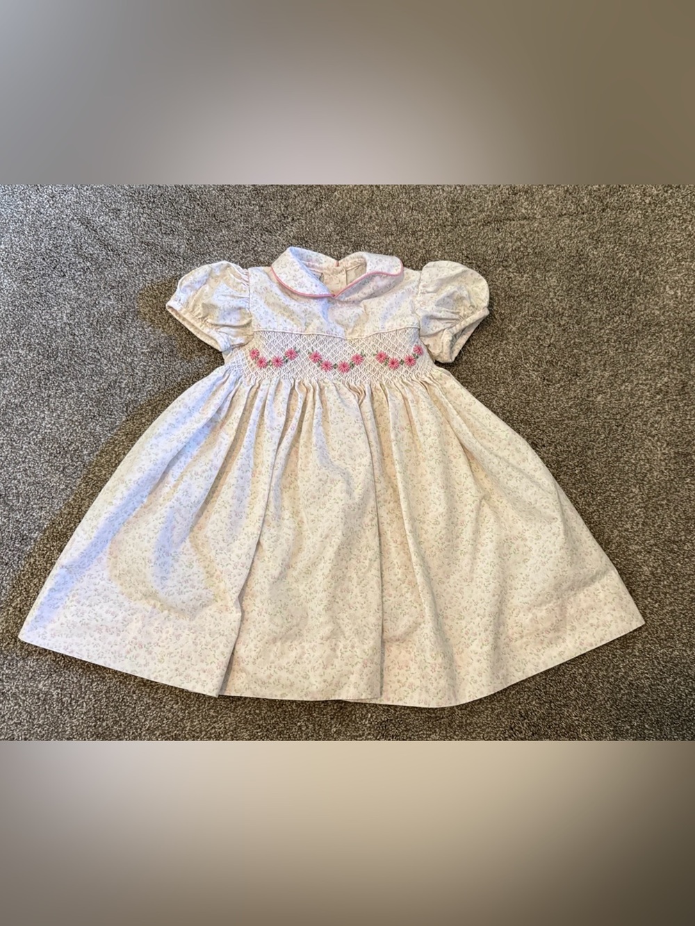 Anavini smocked cap sleeves 18 month 18m rose Vintage Floral dress 100% cotton